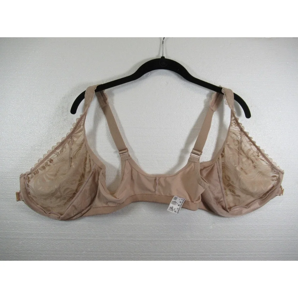 Glamorise Wonderwire Front Close Unlined Lace Bra 40DD Beige Underwire 9245